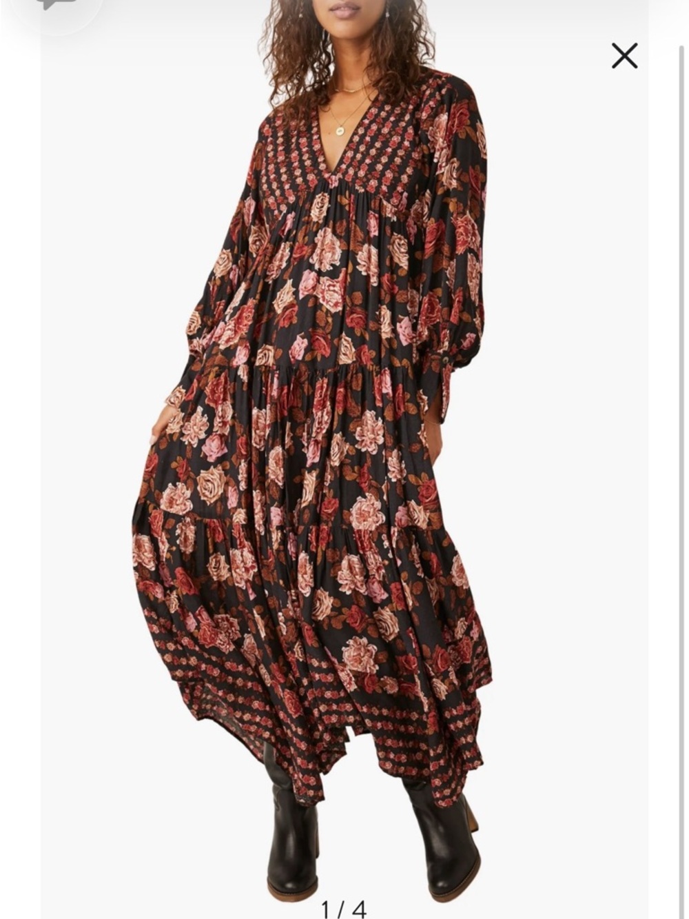 Free People Rows of Roses Long Sleeve Maxi Dress